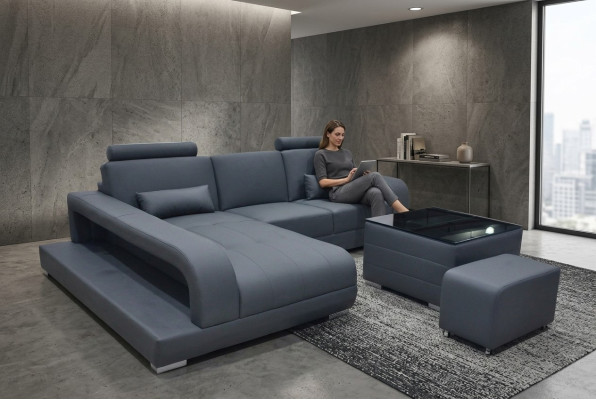 XXL Couch Corner Sofa Leather Living Landscape Set Design Modern Sofa L-Shape F3017C