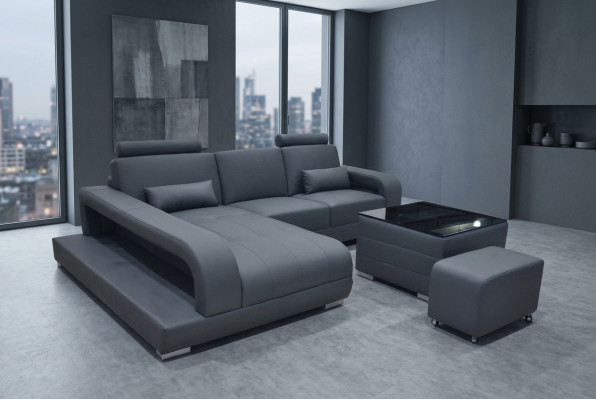 XXL Leather Couch Living Landscape Set Design Modern Sofa L-Shape F3017C + Table
