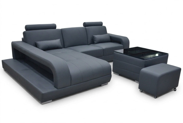 XXL Leather Couch Living Landscape Set Design Modern Sofa L-Shape F3017C + Table