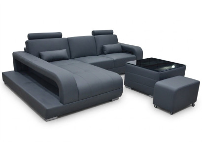XXL Leather Couch Living Landscape Set Design Modern Sofa L-Shape F3017C + Table