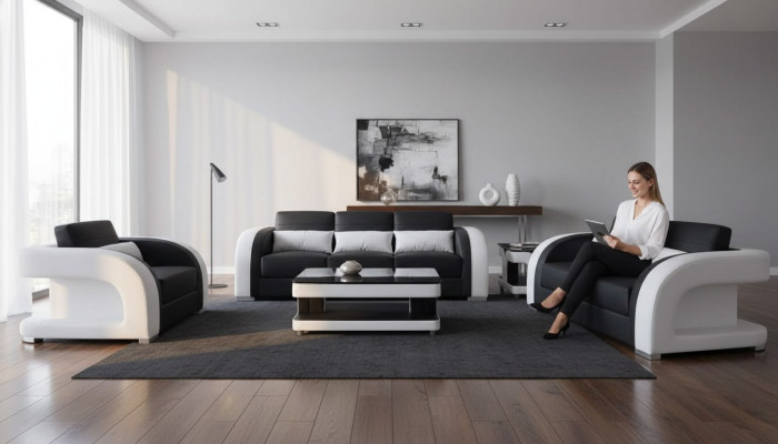 XXL Leather Couch Living Landscape Suite Design Modern Sofa Suites 3+2+1 New