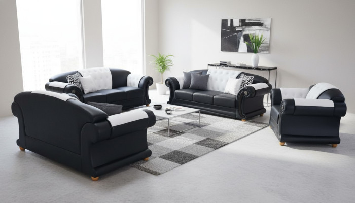 3+2+1 Set Leather Sofa Couch Upholstery Couches Sofas Living Landscape Luxury New