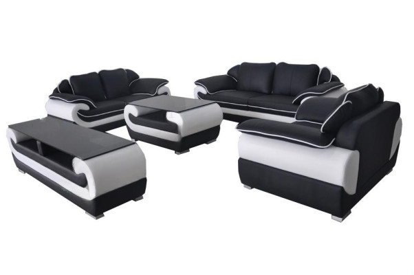 Leather Modern XXL Couch Living Landscape Leather Sofa Set 3+2+1 D04 + Table