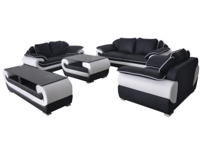 Leather Modern XXL Couch Living Landscape Leather Sofa Set 3+2+1 D04 + Table