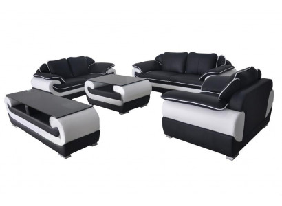 Leather Modern XXL Couch Living Landscape Leather Sofa Set 3+2+1 D04 + Table