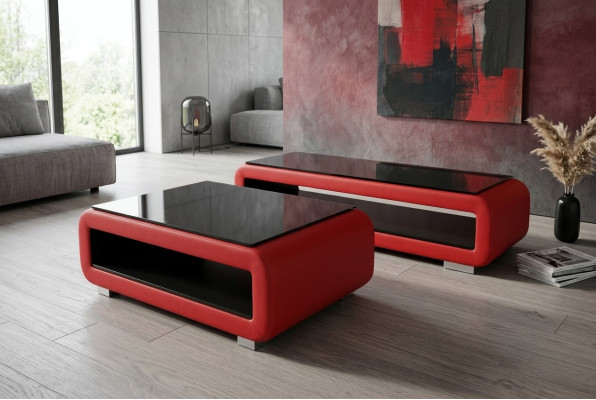 Designer coffee table upholstery leather glass modern table CT9010 + RTV