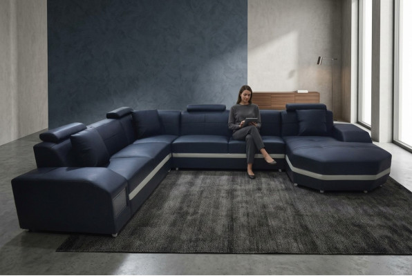 Modern corner leather XXL couch living landscape seating upholstery sofas U-shaped new