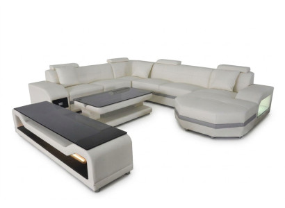 Leather sofa couch upholstery corner seating set living landscape U-shape table TV new
