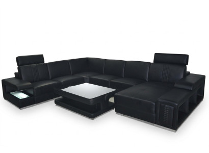 Leather sofa couch upholstery corner seating set corner couches living area + table