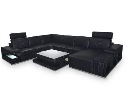 Leather sofa couch upholstery corner seating set corner couches living area + table