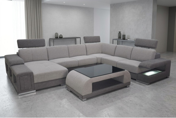 Corner Fabric Modern XXL Couch Living Landscape Textile Sofa U-Shape B2015 Fabric + Table