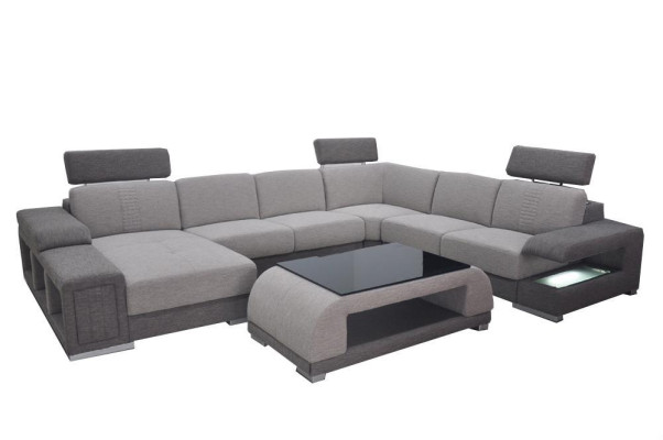 Corner Fabric Modern XXL Couch Living Landscape Textile Sofa U-Shape B2015 Fabric + Table