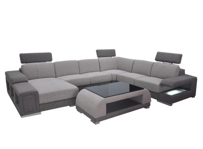 Corner Fabric Modern XXL Couch Living Landscape Textile Sofa U-Shape B2015 Fabric + Table