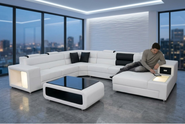 Design leather upholstered corner leather seating sofa cushion corner living landscape room new
