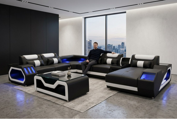 Design leather upholstered seat corner leather corner landscape room new living sofa upholstery