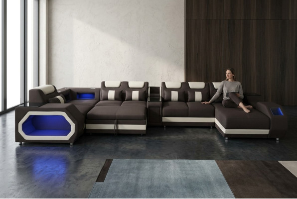Design leather upholstered corner seat room living sofa corner sofas bed function sleep