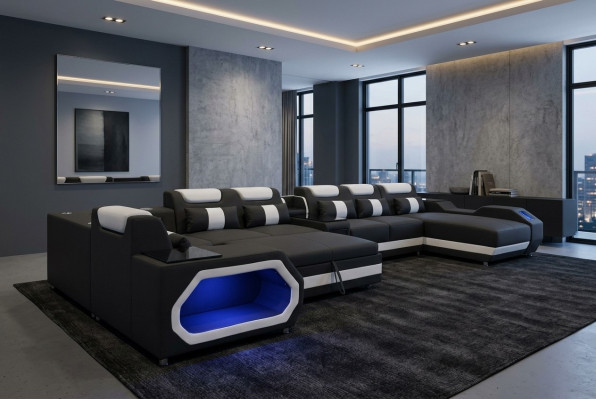 Design leather upholstered corner seat room living sofa corner sofas bed function sleep