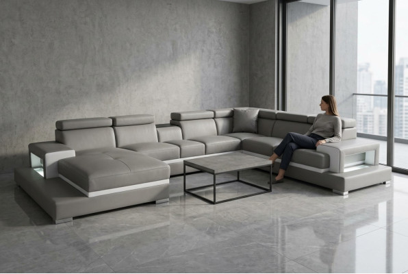 Design leather upholstery seat room living room sofa corner sofas couch designer suite XXL
