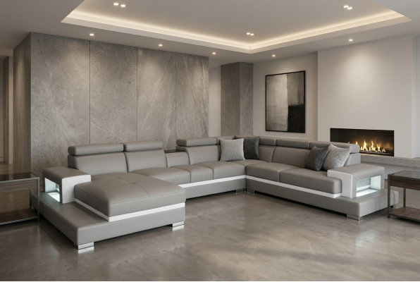 Design leather upholstery seat room living room sofa corner sofas couch designer suite XXL