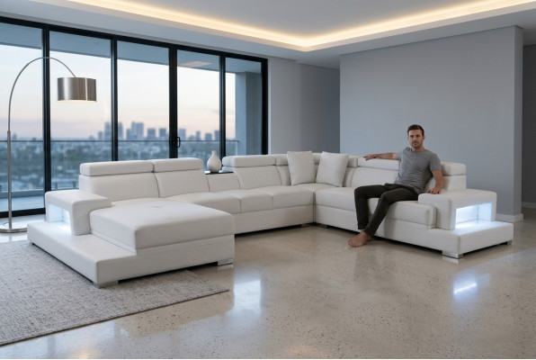Design leather upholstered seat room corner living sofa couch XXL designer