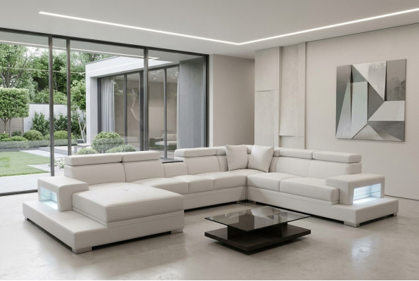 Design leather upholstered seat room corner living sofa couch XXL designer