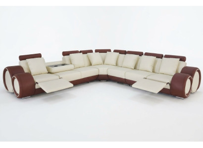 Design XXL leather upholstered seat room corner living sofa couch designer