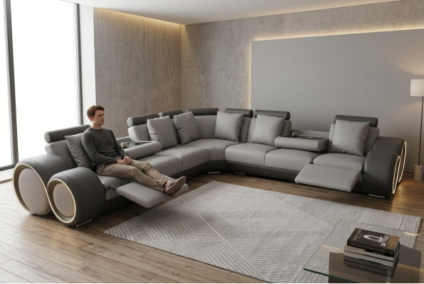 Corner Leather Modern XXL Couch Living Landscape Leather Sofa Sofa L-shape A1163 III