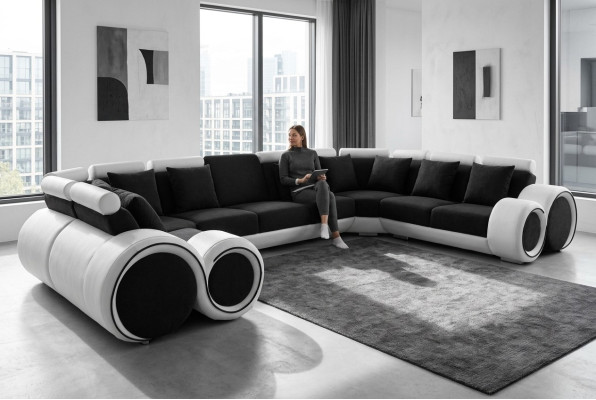 Corner Leather Modern XXL Couch Living Landscape Leather Sofa U-shape A1163 +