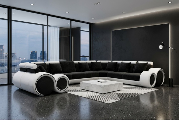 Corner Leather Modern XXL Couch Living Landscape Leather Sofa U-shape A1163 +