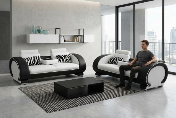 Sofa Couch Seat Cushion Complete Set Suite 3+3 Sofas Designer Couches Leather