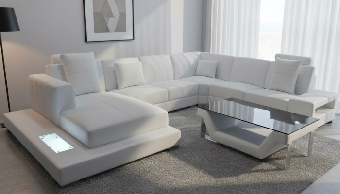 Corner leather sofa couch upholstery corner seating suite living landscape design XXL U shape