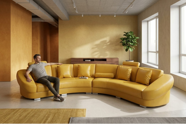 Round corner sofa couch upholstery XXL big round couches living landscape U-shape yellow new