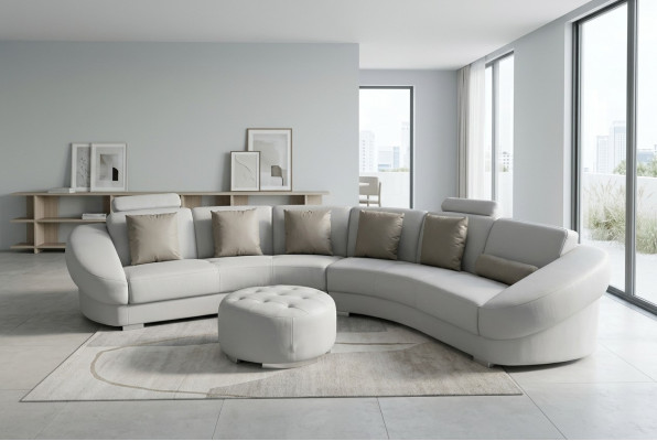 Round U-shaped sofa upholstery corner set leather living landscape couches XXL + stool