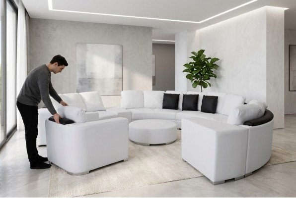 Round corner sofa couch XXL big round couches living landscape U-shape round upholstery new