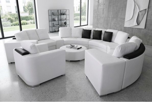 Round corner sofa couch XXL big round couches living landscape U-shape round upholstery new