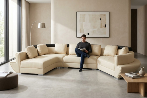 Round corner sofa couch upholstery XXL big round lounging living landscape U shape A1137