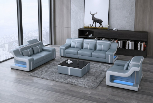 Designer sofa couch 3+2 seats upholstery leather couches big sofas illuminated