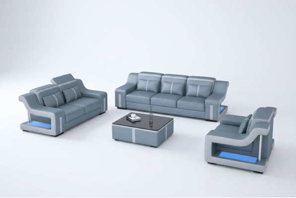 Designer sofa couch 3+2 seats upholstery leather couches big sofas illuminated