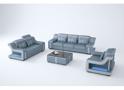 Designer sofa couch 3+2 seats upholstery leather couches big sofas illuminated
