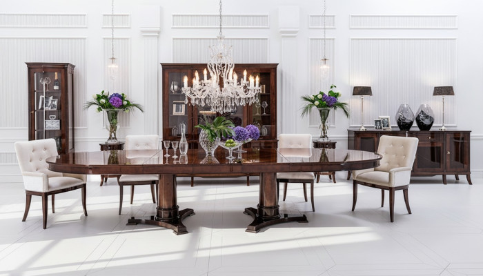 Classic high-gloss antique-style baroque table with 4 chairs chair set ensemble