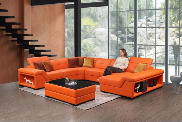 XXL Designer Living Landscape Sofa Corner Sofa U-Shaped Table Leather New
