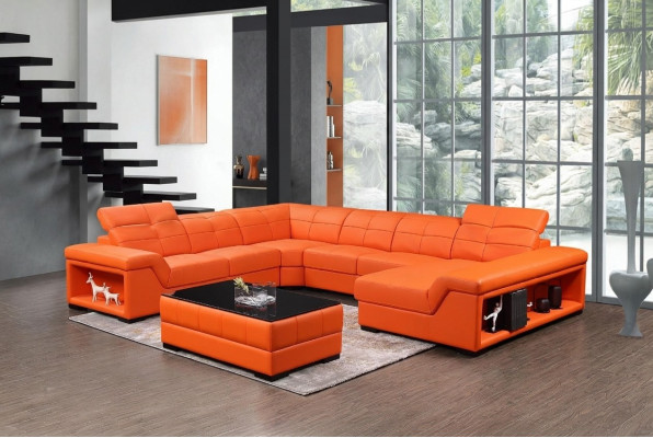 XXL Designer Living Landscape Sofa Corner Sofa U-Shaped Table Leather New