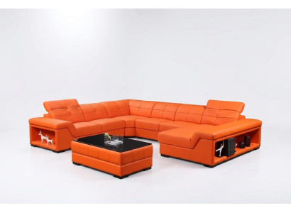 XXL Designer Living Landscape Sofa Corner Sofa U-Shaped Table Leather New