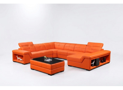 XXL Designer Living Landscape Sofa Corner Sofa U-Shaped Table Leather New