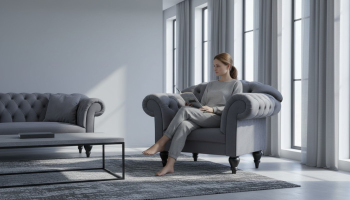 Fabric Chesterfield Couch Upholstery Seat Armchair Textile Modern Armchair Blue 1 Seater
