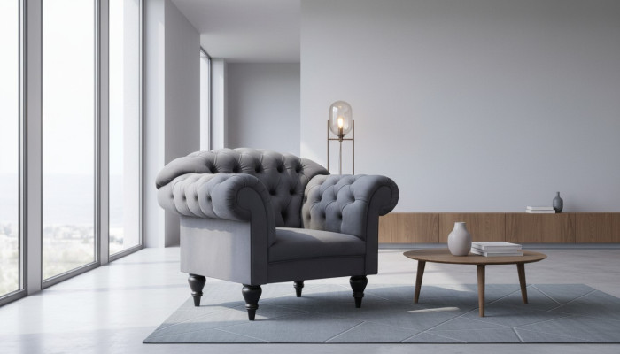 Fabric Chesterfield Couch Upholstery Seat Armchair Textile Modern Armchair Blue 1 Seater