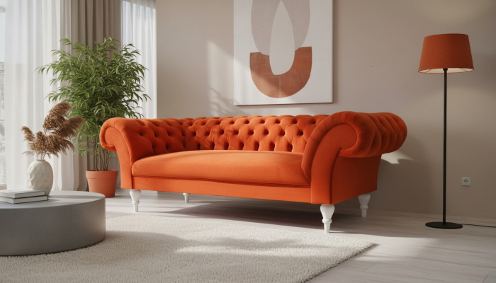 Fabric Design Couch Upholstery Sofas Textile Modern Sofa Chesterfield 3-Seater Orange
