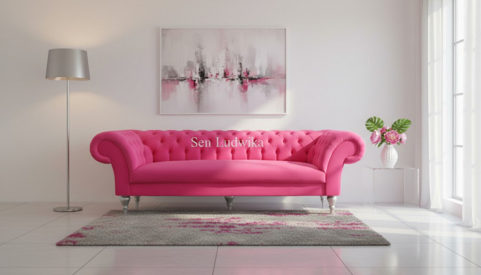 Fabric Design Couch Upholstered Sofas Textile Modern Sofa Chesterfield 3-Seater Pink