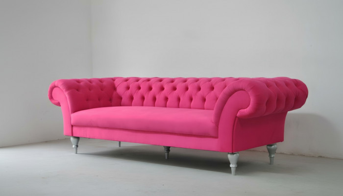 Fabric Design Couch Upholstered Sofas Textile Modern Sofa Chesterfield 3-Seater Pink