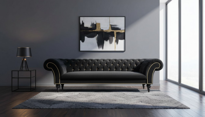 Fabric design couch upholstery textile modern sofa Chesterfield 3-seater black